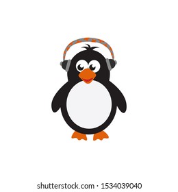 penguin headphone cute cartoon vector icon isolated on a white background