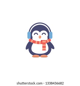 penguin with a headphone vector on a white background