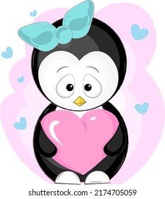 penguin with heart and bow