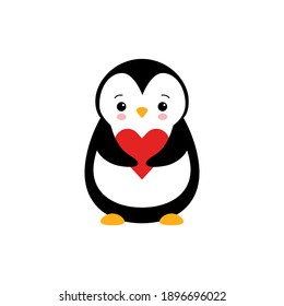 Penguin with heart. Penguin cartoon vector illustration.
