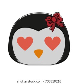 penguin with heart eyes  cute animal cartoon icon image 