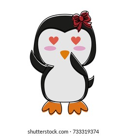 penguin with heart eyes  cute animal cartoon icon image 