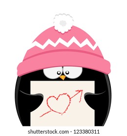 Penguin with Heart on Paper