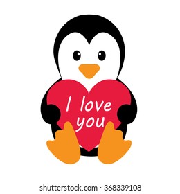 penguin with heart and text