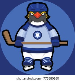 Penguin hockey player. Vector illustration.