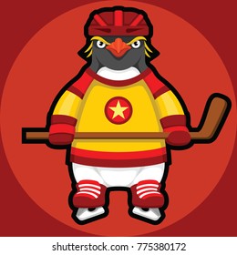 Penguin hockey player. Vector illustration.