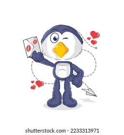 the penguin hold love letter illustration. character vector