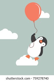 penguin  holding balloon