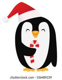 Penguin holding a candy cane