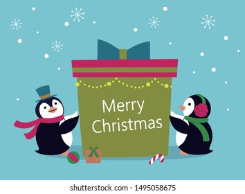 Penguin holding a gift bag