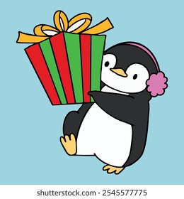 Penguin Holding a Gift Box