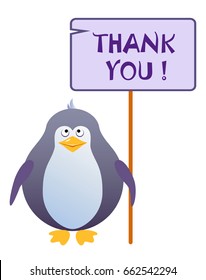 Penguin holds a sign with an inscription "SALE". Vector illustration