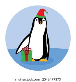 Pinguim com atributos de inverno feriado bonito simples plana vetor
