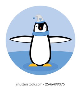 Penguin with Holiday Winter Attributes Cute Simple Flat Vector