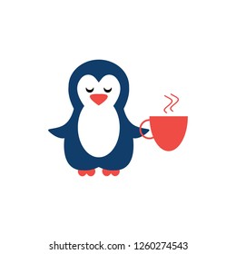 Penguin with hot cup vector illustration