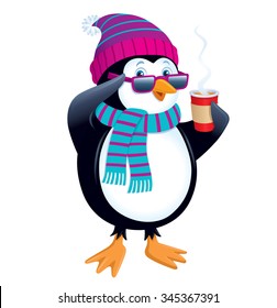 Penguin with Hot Drink and Sunglasses
