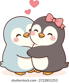 Pinguim abraço Casal Valentim Vetor