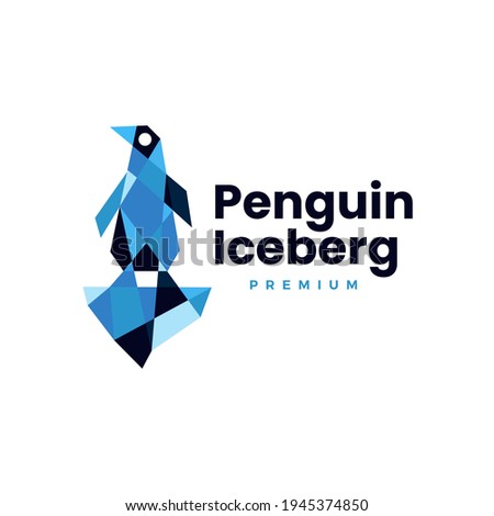 penguin ice berg geometric polygonal logo vector icon illustration