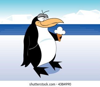 Penguin with ice cream cone.