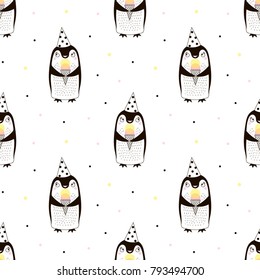 penguin with ice cream seamless pattern