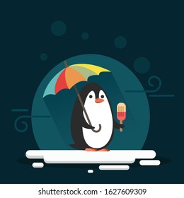 Penguin with ice cream. Vector illustration.