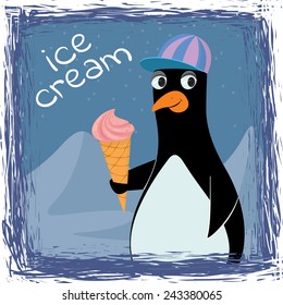 Penguin with ice cream. vector illustration