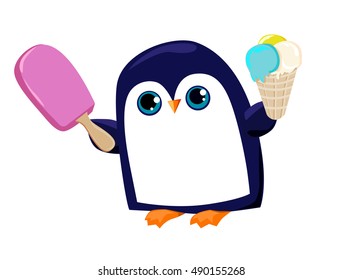 Penguin with ice cream vector illustration