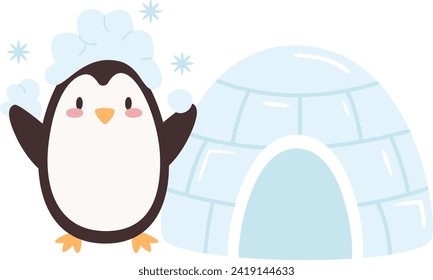 Penguin With Ice House Vector Illustration
