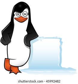 Penguin with ice sign