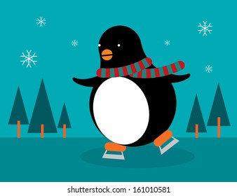 penguin ice skating vector/illustration