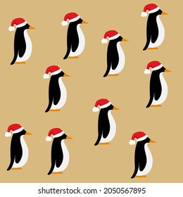 penguin icon in christmas hat, arctic animal, vector illustration
