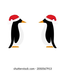 penguin icon in christmas hat, arctic animal, vector illustration