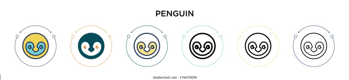 Penguin icon in filled, thin line, outline and stroke style. Vector illustration of two colored and black penguin vector icons designs can be used for mobile, ui, web