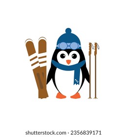  Penguin icon, flat design, cartoon illustration                      
 Vector illustration penguin  in trendy flat style with pair of skis 