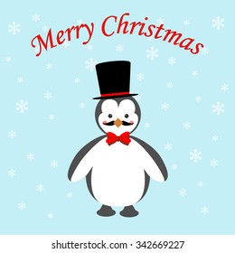 Penguin icon on the blue background. Vector illustration.