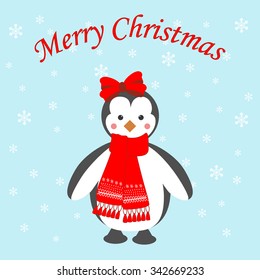 Penguin icon on the blue background. Vector illustration.