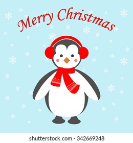 Penguin icon on the blue background. Vector illustration.