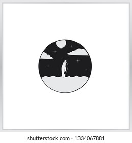 Penguin icon. penguins against a background of sky scenery