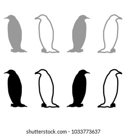 Penguin icon set black grey color 