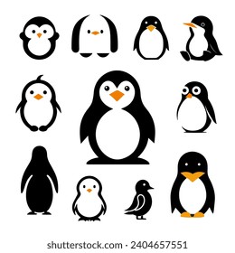 penguin icon set cute variations