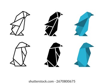 Conjunto de ícones Pinguim. Estilo Geométrico Polígono Pinguim Pássaro Ilustração Várias Variações de Cores Conjunto