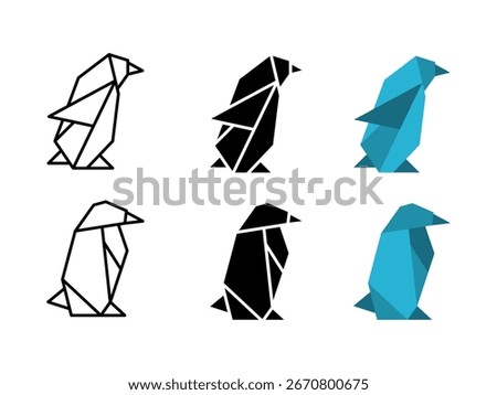 Penguin icon set. Geometric Style Polygon Penguin Bird Illustration Various Color Variation Set