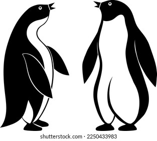 Penguin icon Two silhouette of birds vector logo Flock Of Emperor Penguins on white background. Tallest And Heaviest Penguin Species tattoo