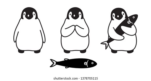 penguin icon vector logo fish salmon cartoon character illustration symbol graphic doodle