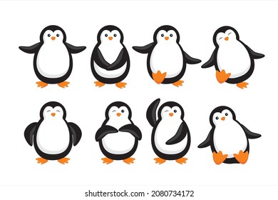 Penguin icons set, cartoon style. Polar animal. Penguin vector illustration