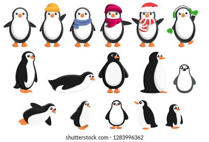 Penguin icons set. Cartoon set of penguin vector icons for web design