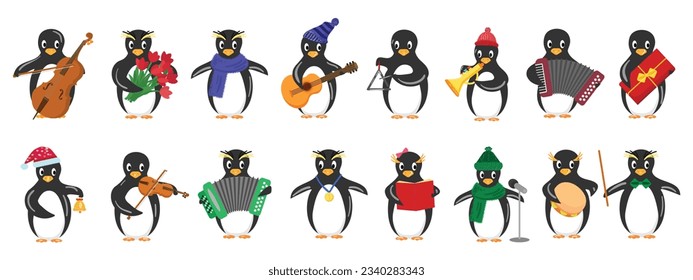 Penguin icons set cartoon vector. Cute animal. Arctic bird