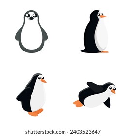 Penguin icons set cartoon vector. Cute little penguin. Cartoon character