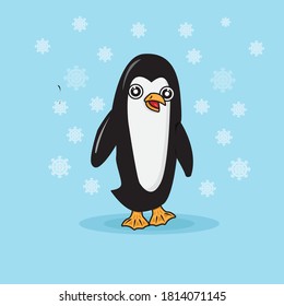 Penguin illustration design and falling snow, perfect for gifts, products, babies, etc.