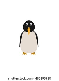 Penguin illustration as a funny character. Aquatic flightless bird living in cold areas. Small cartoon creature, isolated object in flat design on white background.